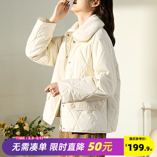 唐狮棉服2023年秋冬夹棉女外套，冬装短款菱格棉衣，白色女款冬季