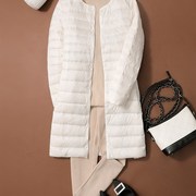 韩国轻薄款羽绒服女中长版2023冬季圆领休闲外套，v领内胆上衣