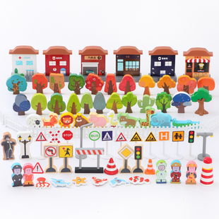 勒酷散装木制轨道配件 小人树木制轨道组合场景配儿童益智玩具
