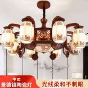新中国风中式木艺吊灯，实木客厅餐厅陶瓷灯，酒店别墅复式楼装饰灯具