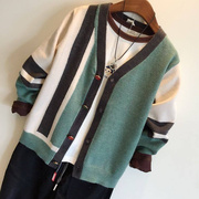 男童针织开时髦时髦衫外套儿童彩条毛衣23年春秋韩版男生线衣
