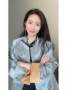 新中式女装轻国风蓝色夹棉外套女2023冬季唐装高级感禅意上衣