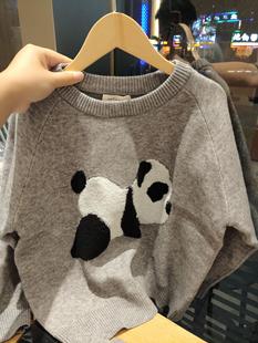 2023秋冬中小童加厚毛衣个性，熊猫上衣男女童圆领套头针织毛衣