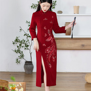 红色旗袍敬酒服年轻款结婚气质高端开叉改良中国风修身长款连衣裙