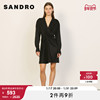 SANDRO Outlet女装荷叶边V领褶皱垂坠感黑色法式连衣裙SFPRO01936