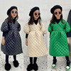女童韩版泡泡袖连衣裙加厚2021冬装儿童绗棉格子小棉衣薄棉袄
