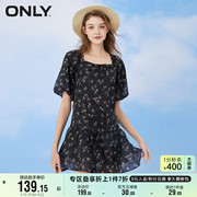 only奥莱夏季小苹果黑色，底色印花短款连衣裙女