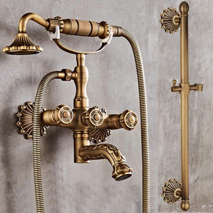 全铜仿古淋浴花洒套装浴室卫生间浴缸沐浴器简易复古铜混水阀冷热