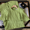 韩版绿色雪纺圆领连衣裙麻花纹短袖，开叉长裙时尚，休闲洋气e￥9