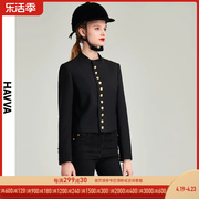 HAVVA2024春季黑色小西装外套女气质修身设计感上衣B3-1916