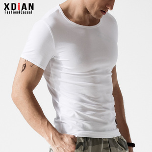 白色打底衫男短袖t恤纯棉，运动修身紧身弹力贴身体桖内搭半袖夏季