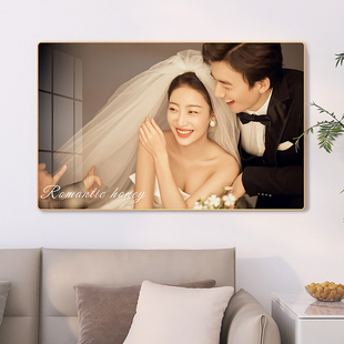 婚纱照相框挂墙洗照片做成像框，定制高级感水晶相片打印加画框装裱