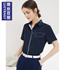 藏蓝色雪纺衬衫女短袖夏季职业2023年衬衣气质，设计感小众上衣