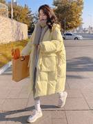 奶黄色羽绒棉服女中长款冬季年宽松大衣加厚棉袄棉衣