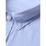 惠 蓝色长袖衬衫男 棉+亚麻 普洛克经典 商务扣尖领薄款衬衣