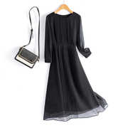 杭州真丝女装连衣裙2024年高端黑色显瘦气质桑蚕丝中长款裙子