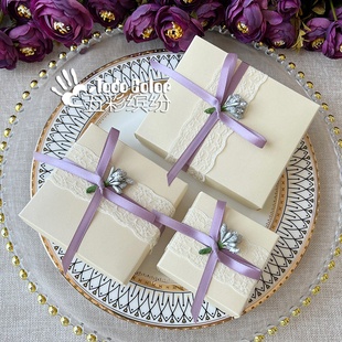 则礼简约蝴蝶结喜糖盒小号西式婚装盒子韩式结婚礼盒白紫色(白紫色)