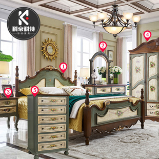 美式家具实木床1.8米主卧套装，组合全屋床，柜子妆台衣柜复古婚房