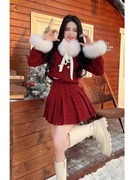 冬装搭配一整套小香风红色夹棉外套套装裙女2024新年战袍套装