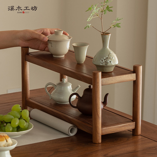 溪木工坊老榆木桌面茶，杯架小型实木博古架茶具，收纳台茶叶置物架