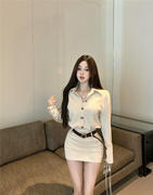 韩版polo领长袖衬衫连衣裙，女秋冬季收腰小众，裙子气质包臀短裙