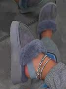 棉鞋女厚底毛毛凉鞋大码43新fur women flat slippers warm shoes