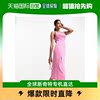 香港直邮潮奢 ASOS 女士设计方形领扭纹背A字形粉色中长连衣裙