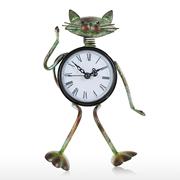 创意家居摆件铁艺钟表 复古做旧小猫时钟工艺品客厅挂钟