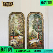 新中式手绘木板画美式客厅卧室，彩绘仙鹤装饰画欧式奢华别墅挂画