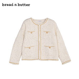 breadnbutter气质白色，小香风外套，女复古优雅高级长袖上衣