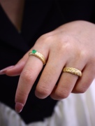 18k复古拉丝编织塔糖祖母绿戒指，指环金镶嵌(金镶嵌)珠宝宝石真金真钻