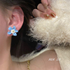 hualu-蓝色的浪漫春夏，小清新蓝色花朵耳环，贝壳锆石耳钉耳夹
