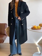 2022双面羊绒大衣中长款韩版修身西装领通勤双排扣大衣外套女