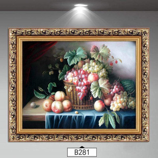 欧式油画水果装饰画墙画歺厅餐厅挂画饭厅厨房静物葡萄壁画有框画