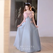 茉夏的纱2022春季粉色，超仙梦幻蝴蝶结，抹胸蓝色礼服裙高端定制