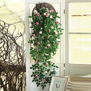 仿真玫瑰花藤吊兰墙面遮挡壁挂装饰绿植，假花藤条空调管道挂花吊花