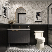 法式复古花砖黑白玫瑰卫生间瓷砖，艺术厨房墙砖，浴室厕所防滑地砖