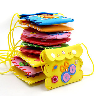 儿童diy小钱包eva粘贴手工，制作材料包幼儿园，创意缝制零钱包玩具
