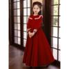女童礼服红色丝绒连衣裙长袖高端生日公主裙主持人儿童钢琴演出服