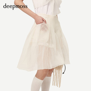 deepmoss时尚甜美白色A字裙蓬蓬罩纱高腰休闲裙裤短裤女