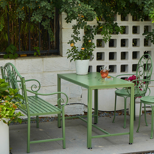 阳台铁艺桌椅组合花园，户外室内田园庭院室外露台，双人长椅休闲茶几