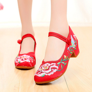 老北京布鞋女春夏中跟民族，风女鞋复古坡跟，绣花鞋中国风汉服舞蹈鞋