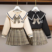 女童秋冬装套装2023儿童加绒加厚两件套卫衣裙子学院风jk制服