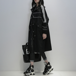 黑色风衣女中长款2024春季韩版立领时尚，休闲气质宽松显瘦外套