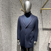品牌男士风衣外套中长款羊毛蚕丝西服领蓝色时尚商务休闲免烫