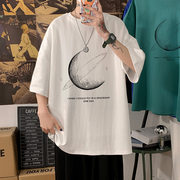 夏季超火ins月球七分袖t恤男美式hiphop青少年，设计感痞帅短袖体恤