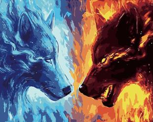 狼与狼的怒视 diy数字油画抽象动物填色装饰画24小时