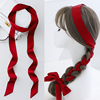 纯大红色中国红长条小丝巾女扎头编发带绑包缎带脖饰领带丝带飘带