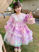 紫色连衣裙女童洛丽塔裙公主裙洋气宝宝秋款蕾丝裙小孩演出服