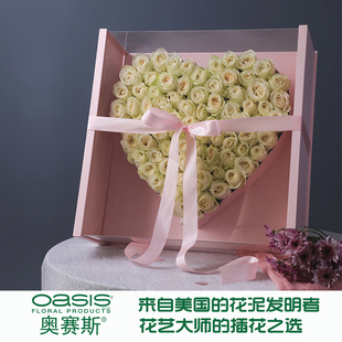 亚克力天心绸质花盒带花泥心形生日表白惊喜礼盒创意鲜花包装盒